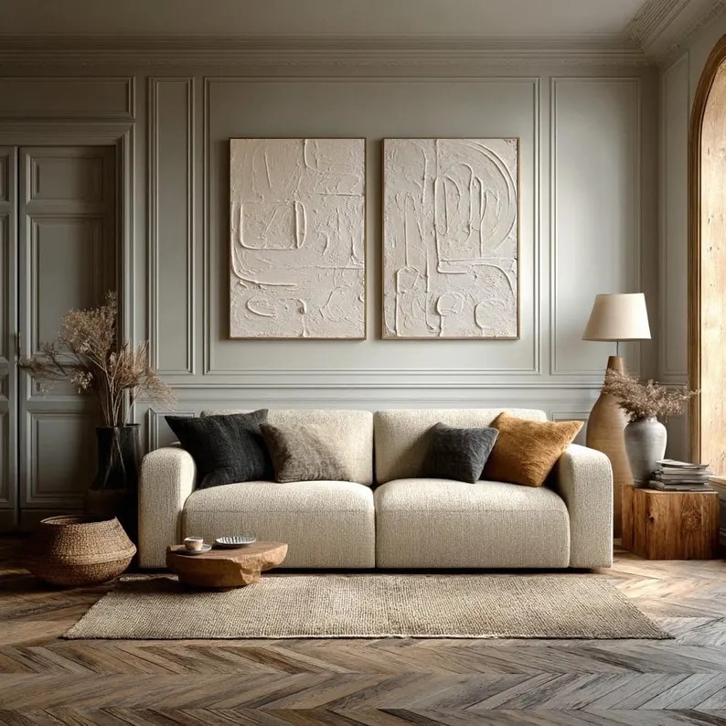 Beige Abstract Painting ( 2 Paintings ) #ABST213