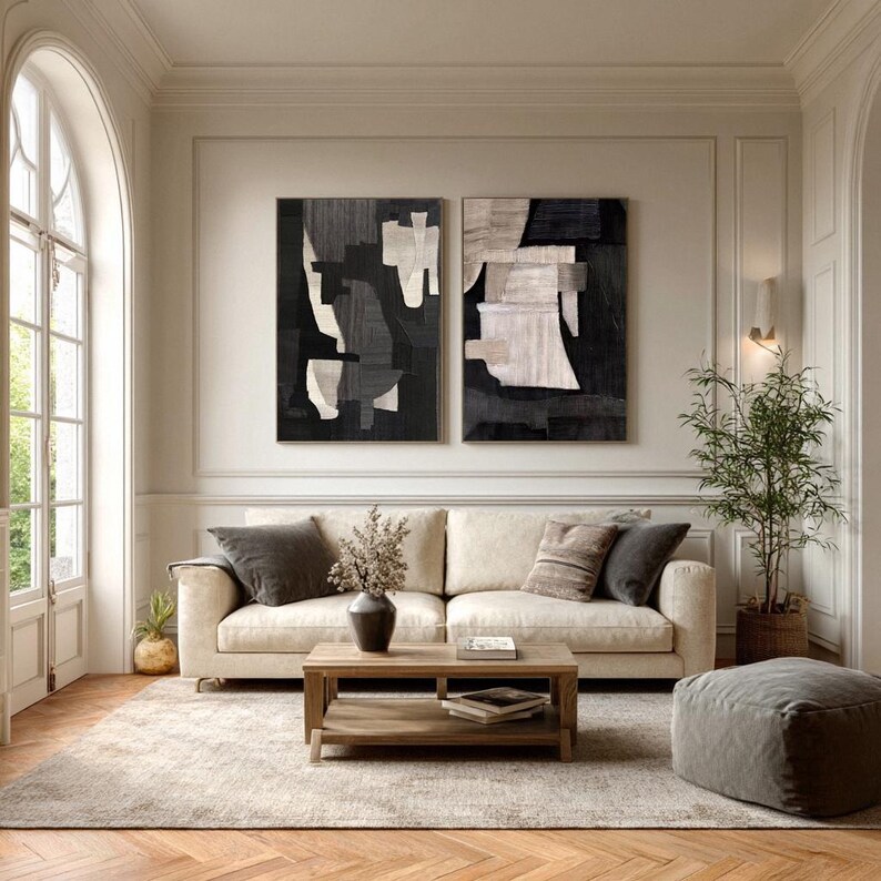Black Wabi Sabi Canvas Art ( 2 Paintings ) #ABST214
