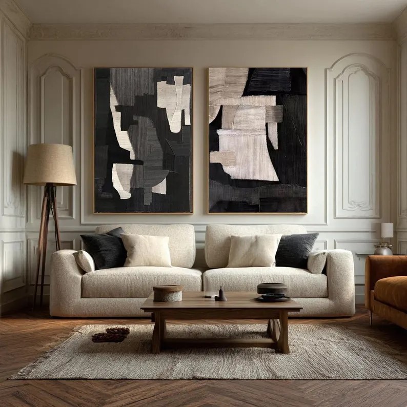 Black Wabi Sabi Canvas Art ( 2 Paintings ) #ABST214
