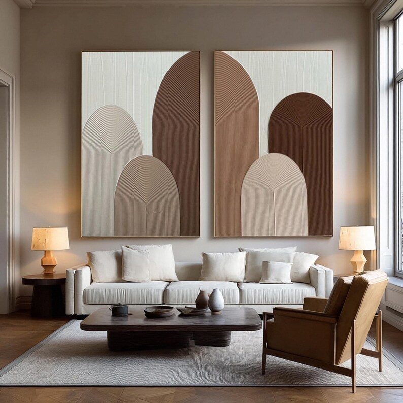 Beige Brown Textured Painting ( 2 Paintings ) #ABST215