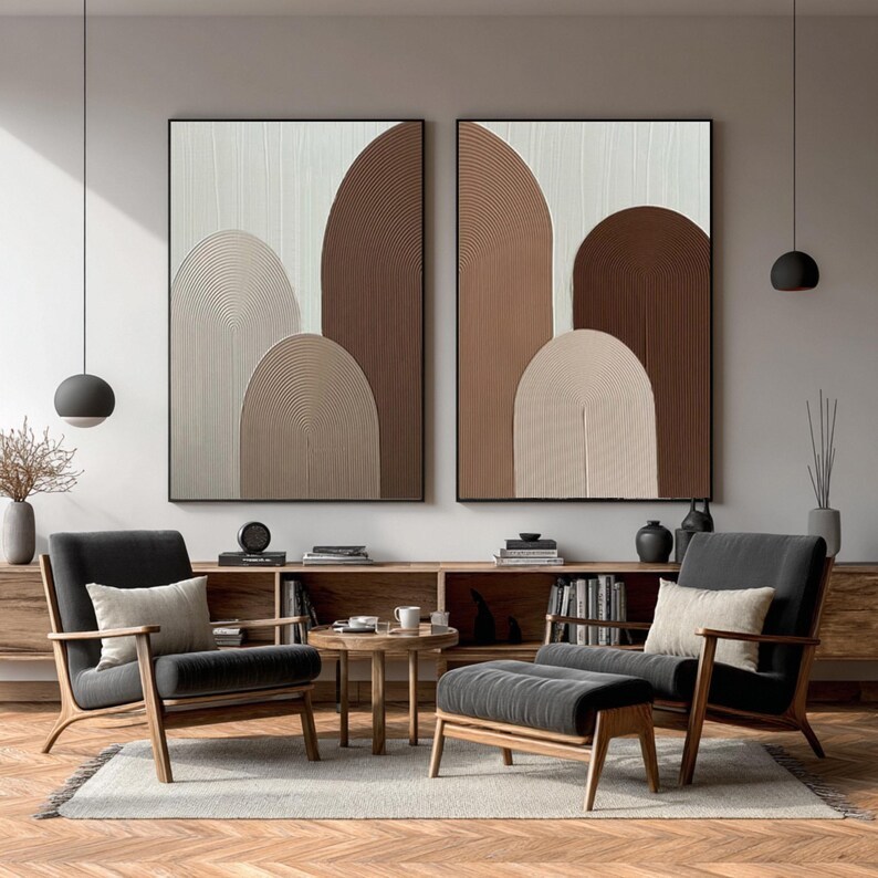 Beige Brown Textured Painting ( 2 Paintings ) #ABST215