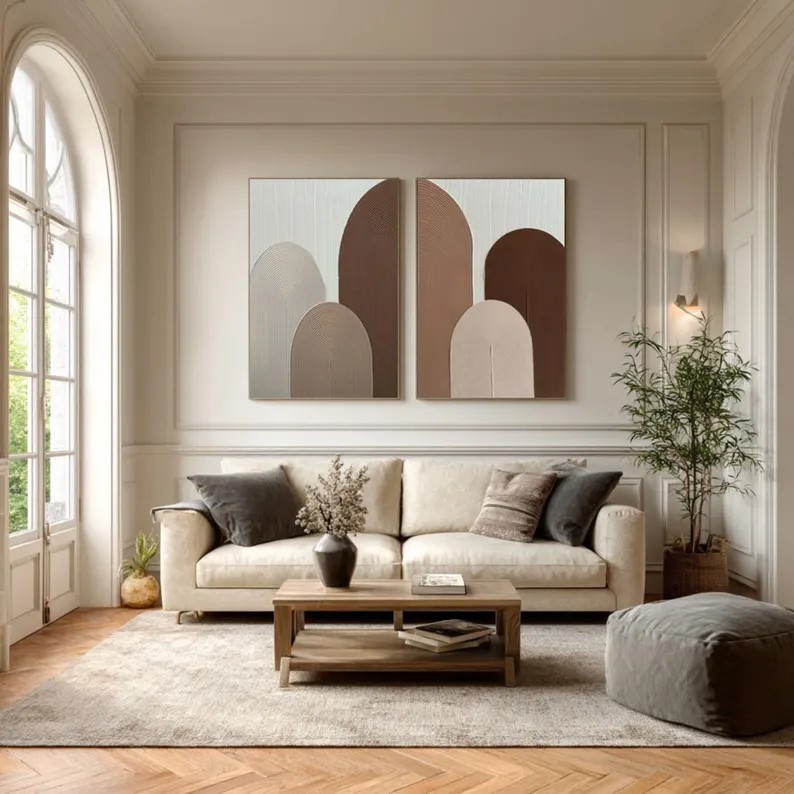 Beige Brown Textured Painting ( 2 Paintings ) #ABST215