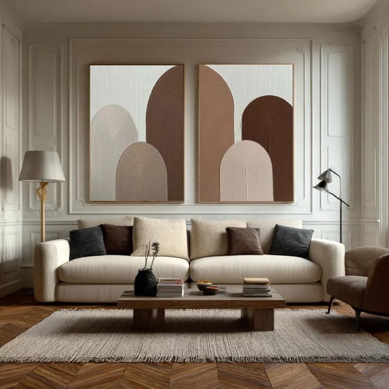 Beige Brown Textured Painting ( 2 Paintings ) #ABST215