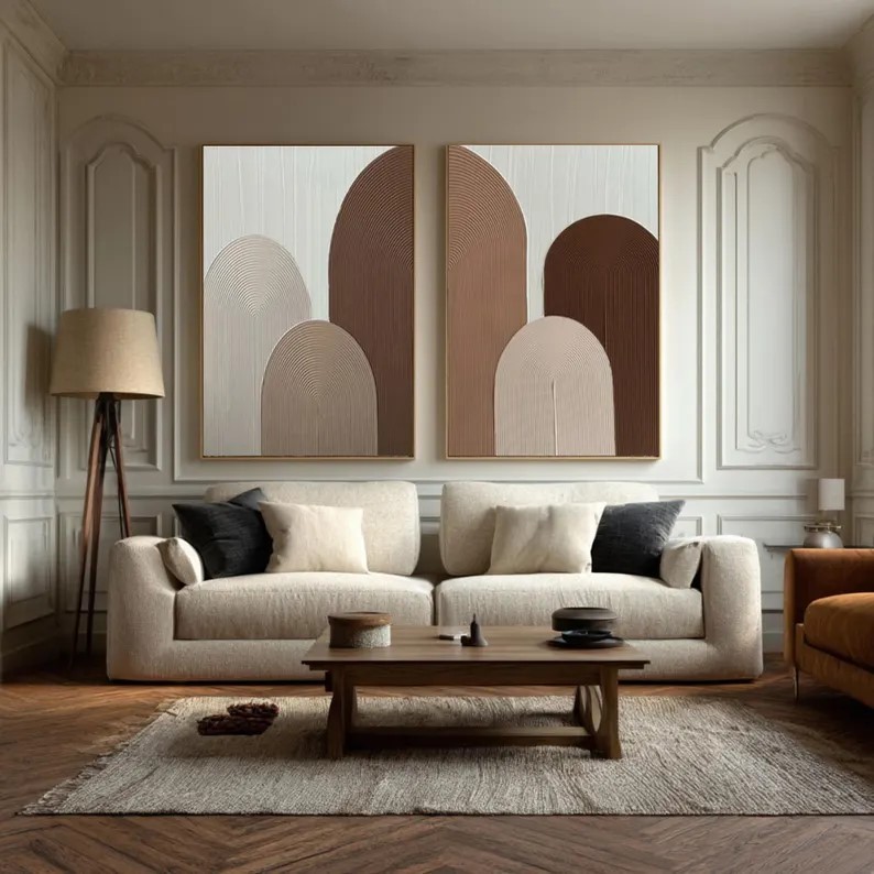 Beige Brown Textured Painting ( 2 Paintings ) #ABST215