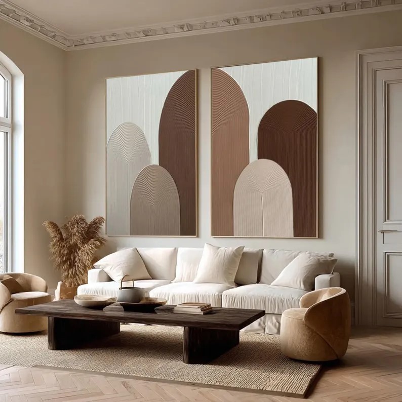 Beige Brown Textured Painting ( 2 Paintings ) #ABST215