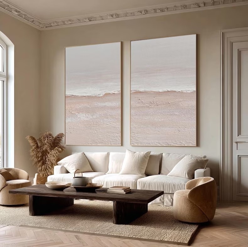 Abstract Beige 3D Ocean Painting ( 2 Paintings ) #ABST216