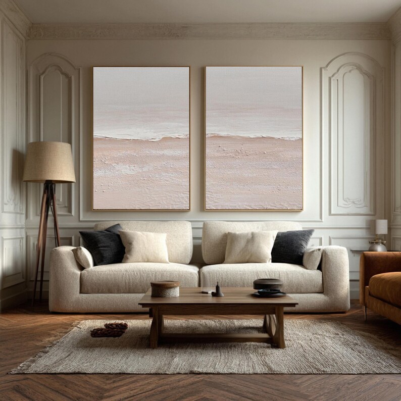 Abstract Beige 3D Ocean Painting ( 2 Paintings ) #ABST216