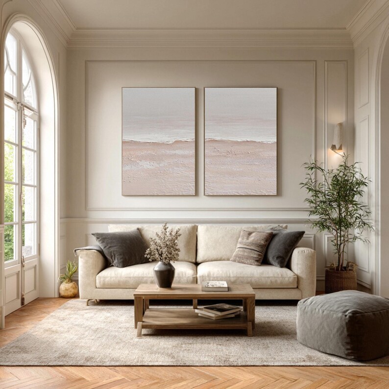 Abstract Beige 3D Ocean Painting ( 2 Paintings ) #ABST216