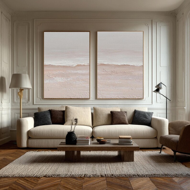 Abstract Beige 3D Ocean Painting ( 2 Paintings ) #ABST216