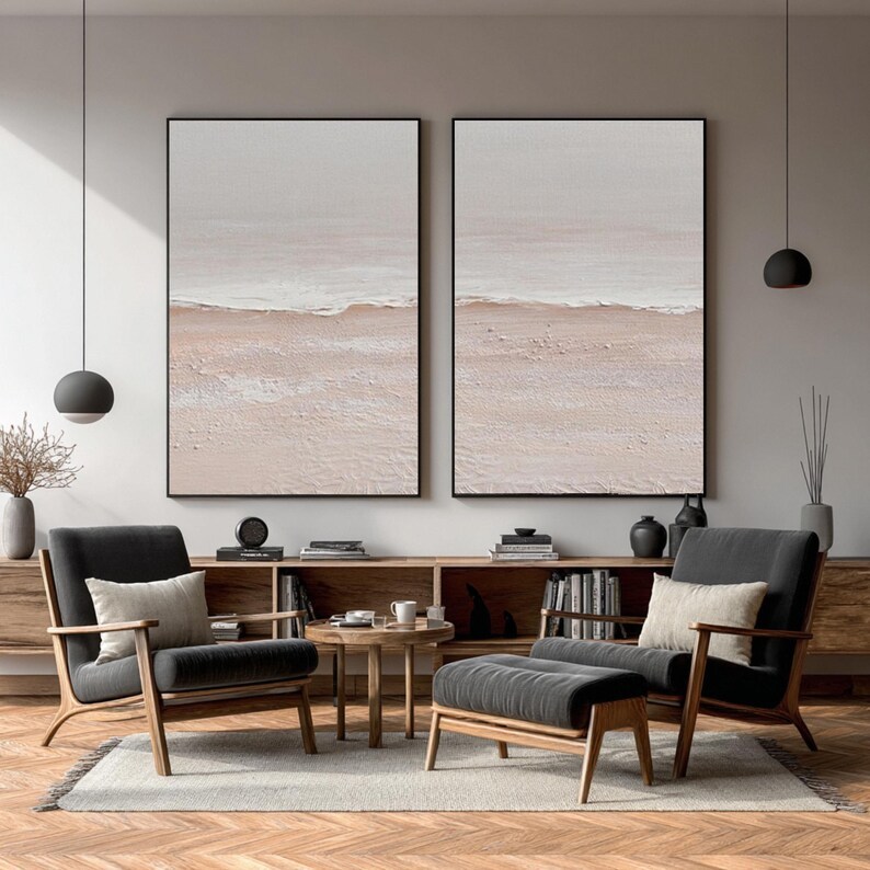 Abstract Beige 3D Ocean Painting ( 2 Paintings ) #ABST216