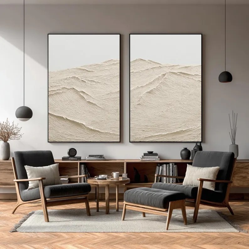 Beige 3D Mountain Painting ( 2 Paintings ) #ABST217