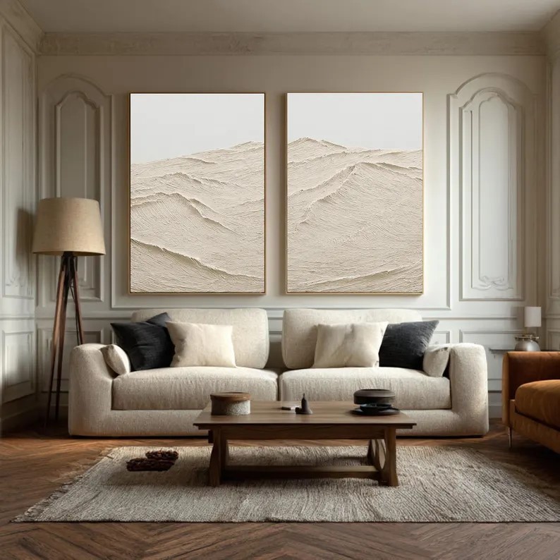 Beige 3D Mountain Painting ( 2 Paintings ) #ABST217