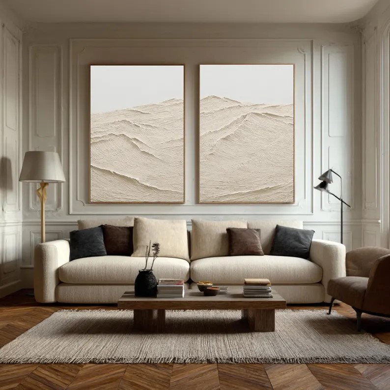 Beige 3D Mountain Painting ( 2 Paintings ) #ABST217