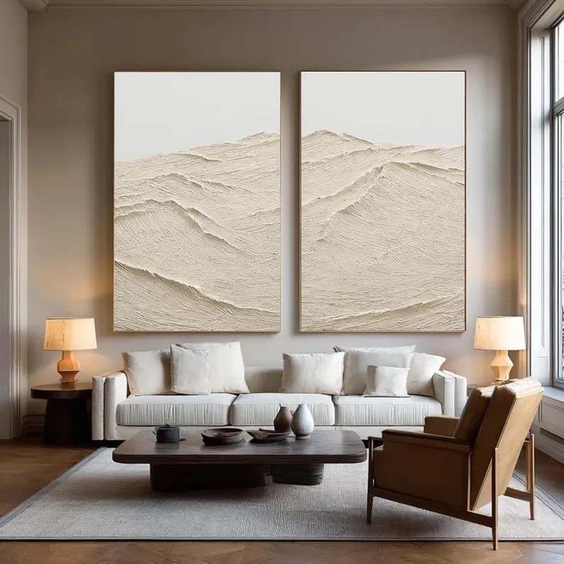 Beige 3D Mountain Painting ( 2 Paintings ) #ABST217