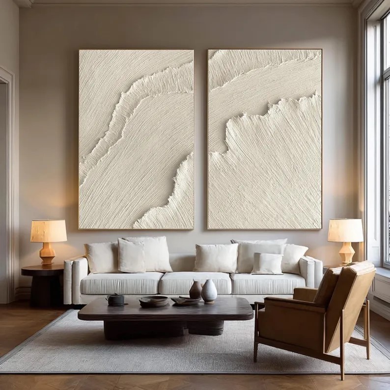 Beige 3D Wave Abstract Painting ( 2 Paintings ) #ABST218