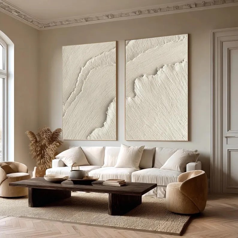 Beige 3D Wave Abstract Painting ( 2 Paintings ) #ABST218