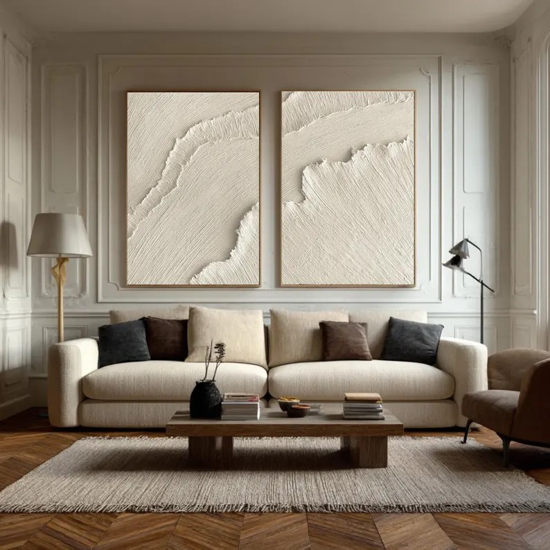 Beige 3D Wave Abstract Painting ( 2 Paintings ) #ABST218