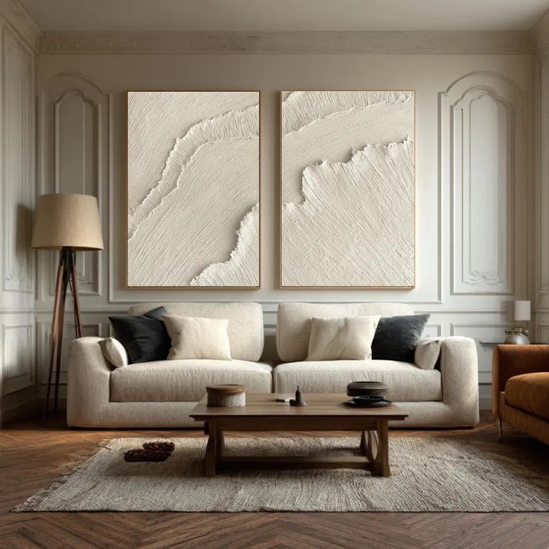 Beige 3D Wave Abstract Painting ( 2 Paintings ) #ABST218