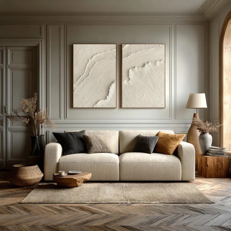 Beige 3D Wave Abstract Painting ( 2 Paintings ) #ABST218