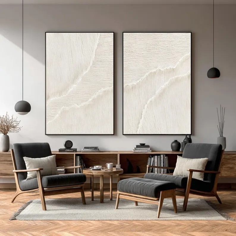 Textured White Wave Painting ( 2 Paintings ) #ABST219
