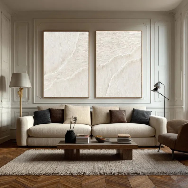 Textured White Wave Painting ( 2 Paintings ) #ABST219