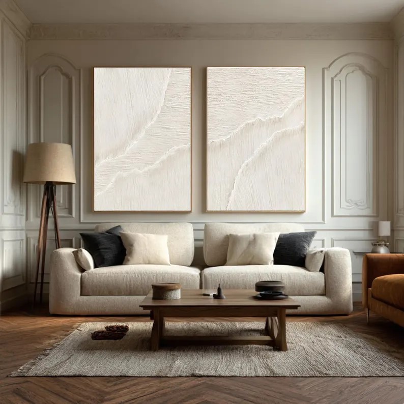 Textured White Wave Painting ( 2 Paintings ) #ABST219