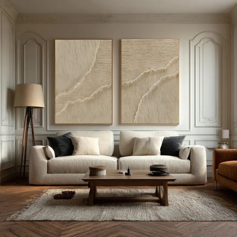 Beige 3D Wave Abstract Painting ( 2 Paintings ) #ABST220