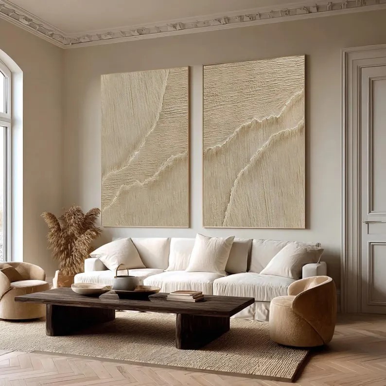 Beige 3D Wave Abstract Painting ( 2 Paintings ) #ABST220
