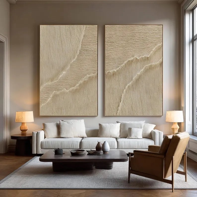 Beige 3D Wave Abstract Painting ( 2 Paintings ) #ABST220