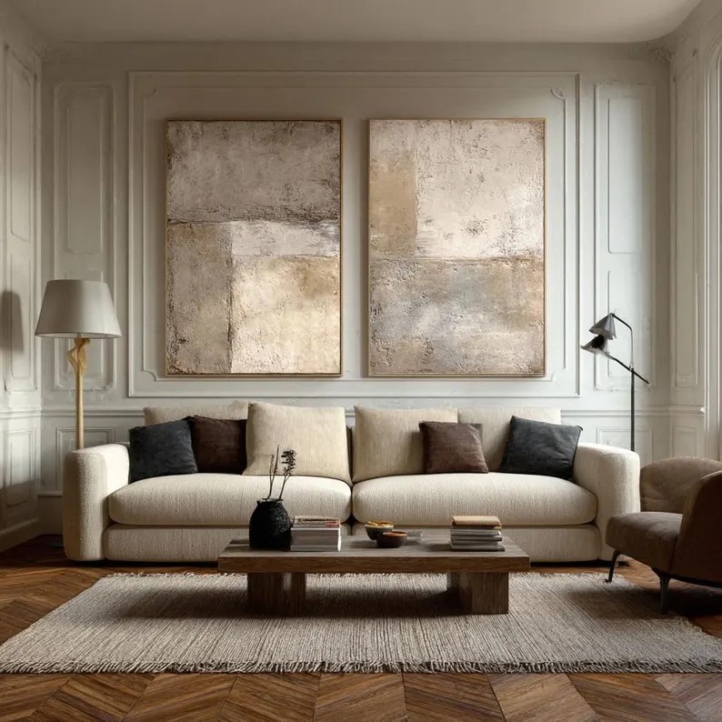 Beige-Grey Abstract Painting ( 2 Paintings ) #ABST222