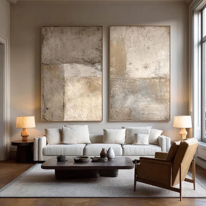 Beige-Grey Abstract Painting ( 2 Paintings ) #ABST222