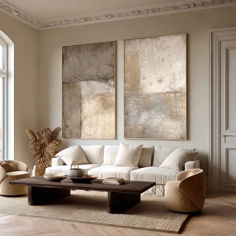 Beige-Grey Abstract Painting ( 2 Paintings ) #ABST222