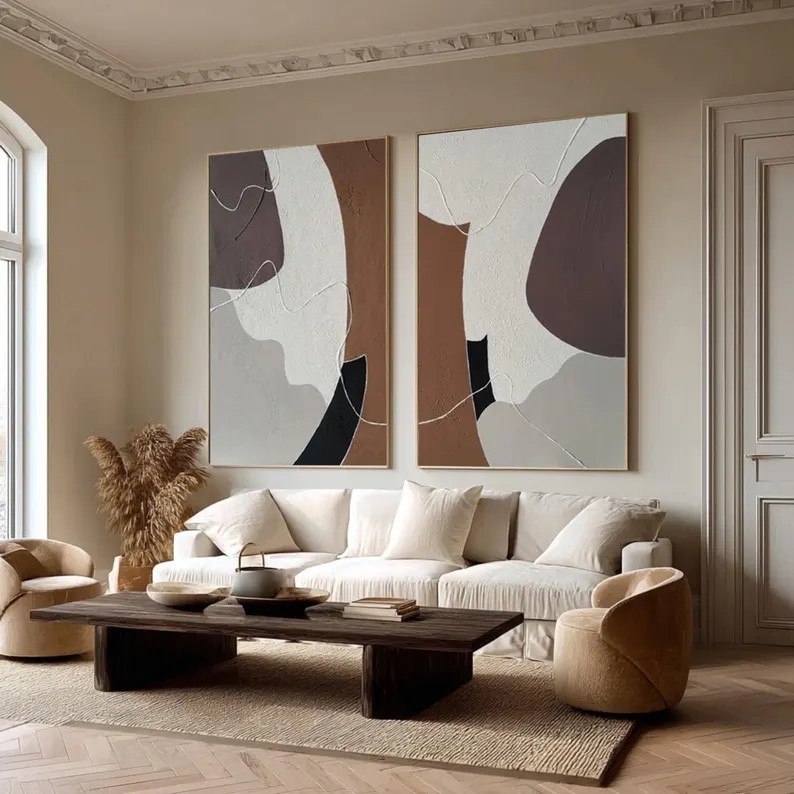 Beige Brown Abstract Painting ( 2 Paintings ) #ABST223