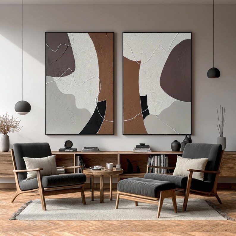 Beige Brown Abstract Painting ( 2 Paintings ) #ABST223