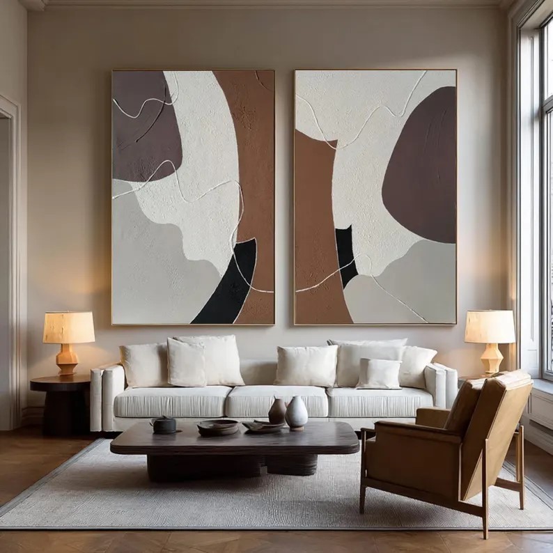 Beige Brown Abstract Painting ( 2 Paintings ) #ABST223