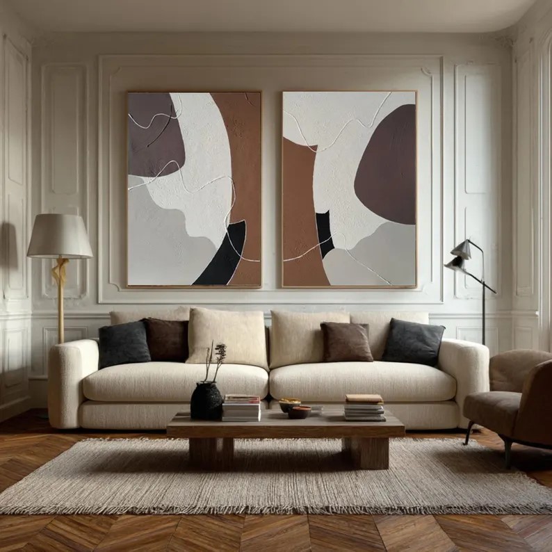Beige Brown Abstract Painting ( 2 Paintings ) #ABST223