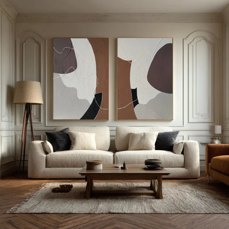 Beige Brown Abstract Painting ( 2 Paintings ) #ABST223