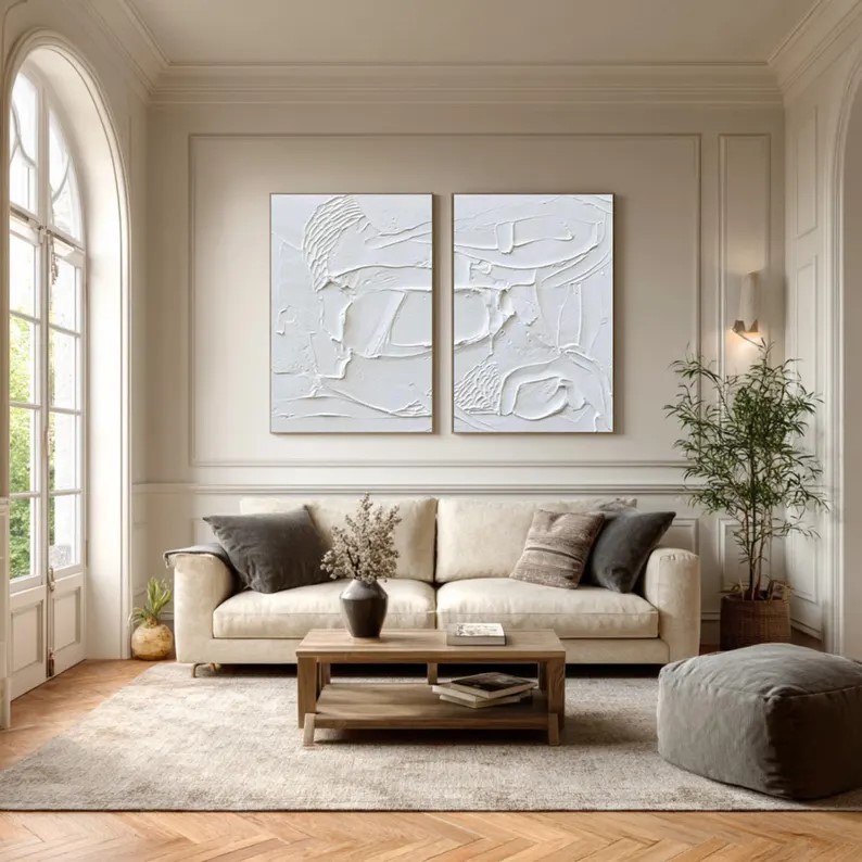 Textured White Abstract Painting ( 2 Paintings ) #ABST224
