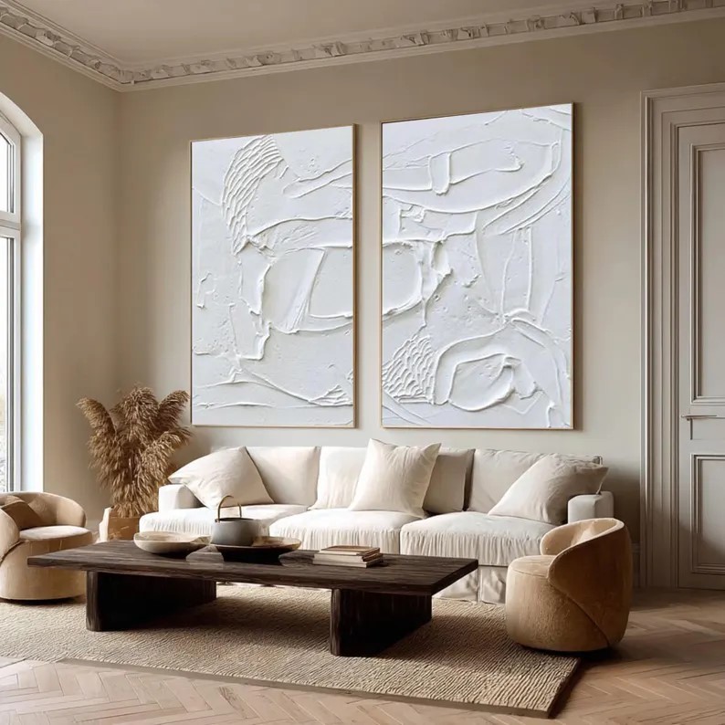 Textured White Abstract Painting ( 2 Paintings ) #ABST224
