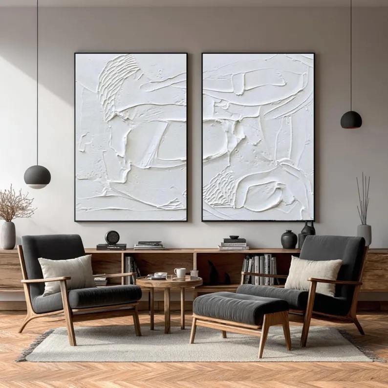 Textured White Abstract Painting ( 2 Paintings ) #ABST224