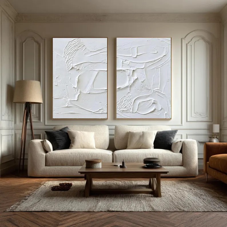 Textured White Abstract Painting ( 2 Paintings ) #ABST224