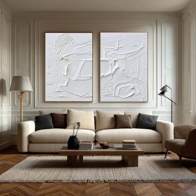 Textured White Abstract Painting ( 2 Paintings ) #ABST224