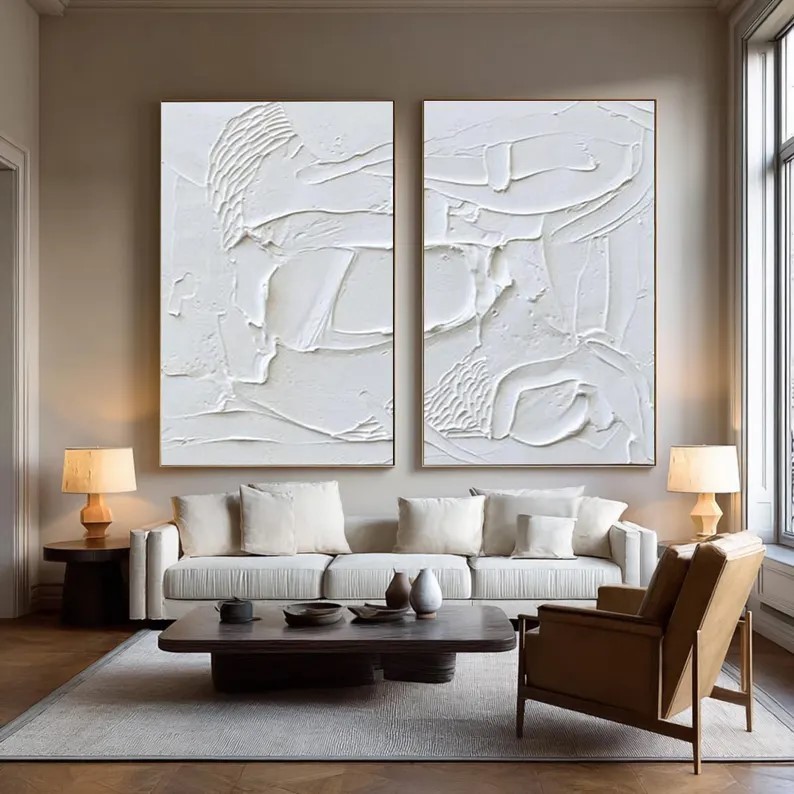 Textured White Abstract Painting ( 2 Paintings ) #ABST224