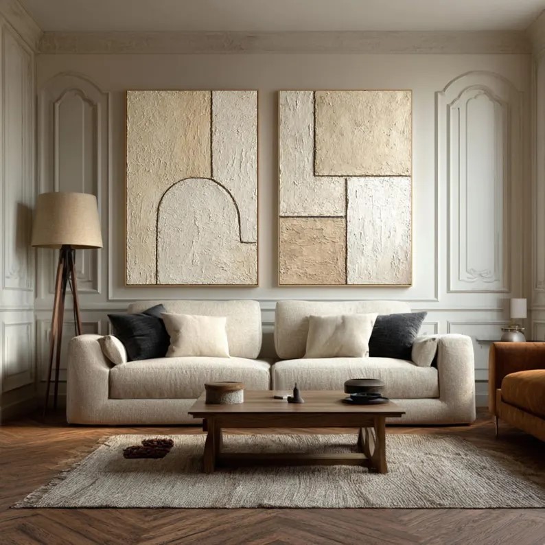 Textured White Abstract Painting ( 2 Paintings ) #ABST224