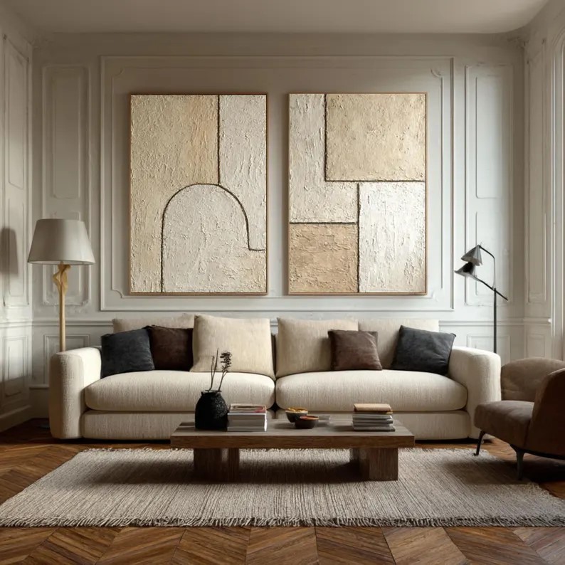 Abstract Beige Brown Painting ( 2 Paintings ) #ABST225