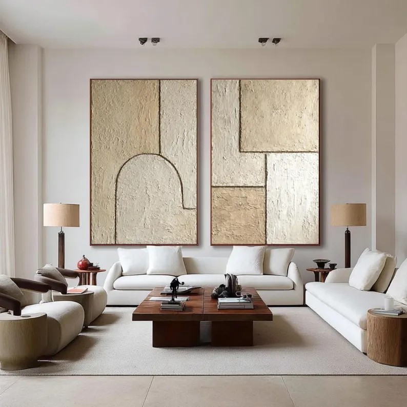 Abstract Beige Brown Painting ( 2 Paintings ) #ABST225