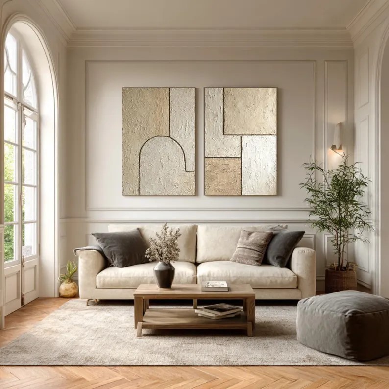 Abstract Beige Brown Painting ( 2 Paintings ) #ABST225