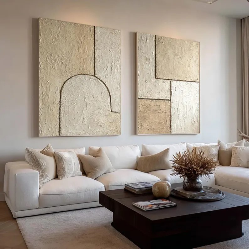 Abstract Beige Brown Painting ( 2 Paintings ) #ABST225