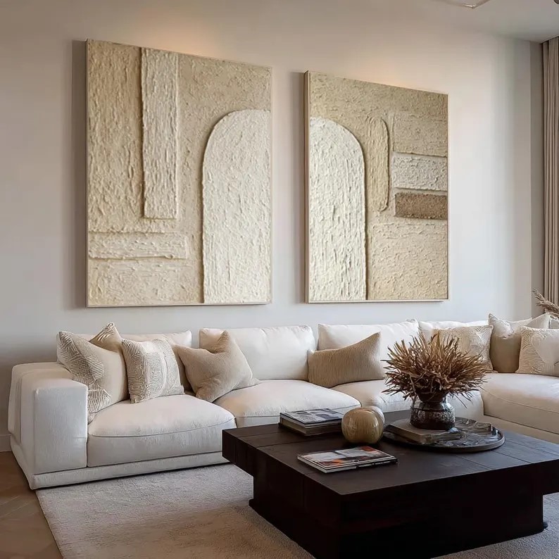 Beige Wabi-Sabi Painting ( 2 Paintings ) #ABST226