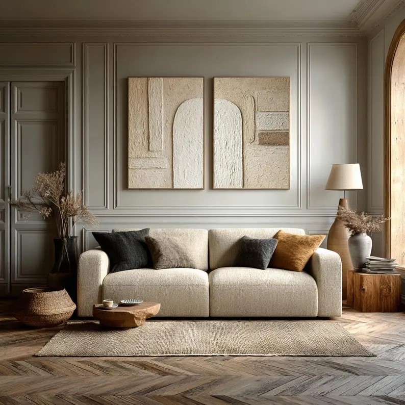 Beige Wabi-Sabi Painting ( 2 Paintings ) #ABST226